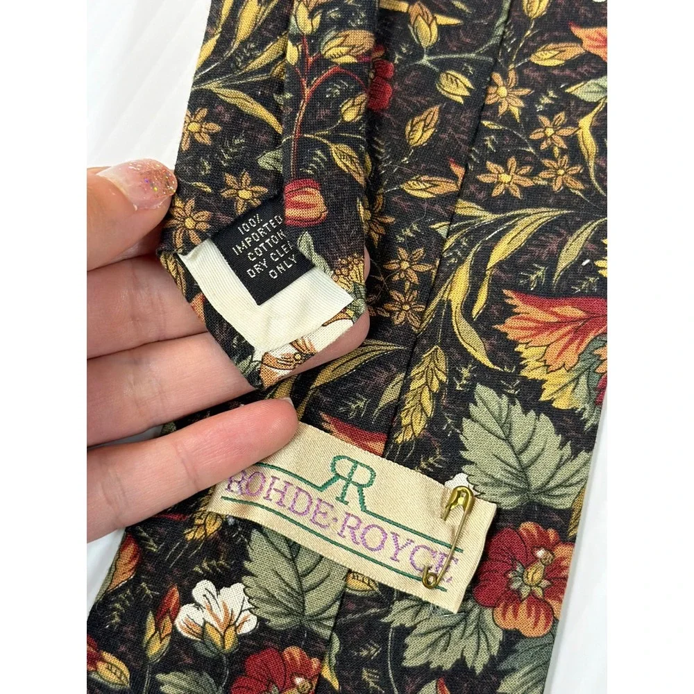 VTG Rohde Royce Necktie Multi Floral Fruit Botanical Cotton Classic‎ Mens OS